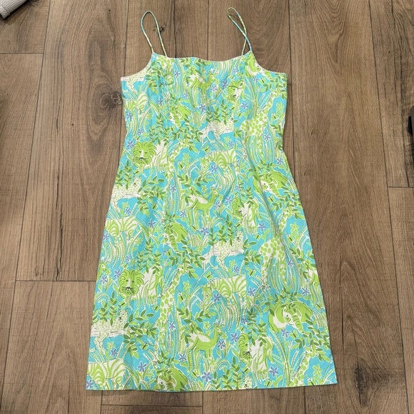 Lilly Pulitzer Dresses & Skirts - Lilly Pulitzer Green and Blue Dress Lion Printed Women’s 8 97% cotton